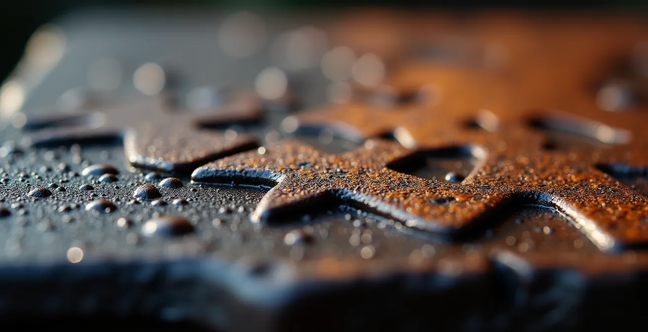 Macro texture d’une plaque de plancha en fonte, acier et inox côte à côte, impression tactile, aucunes marques visibles